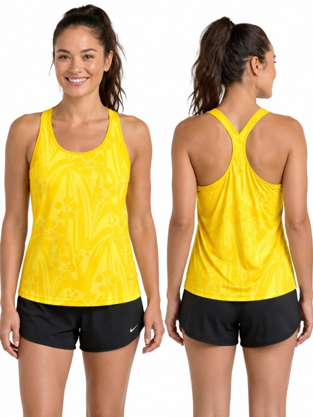 Nike Dri Fit Yellow Tropical Floral Front Racerback Tank Top Womens Size XL EUC